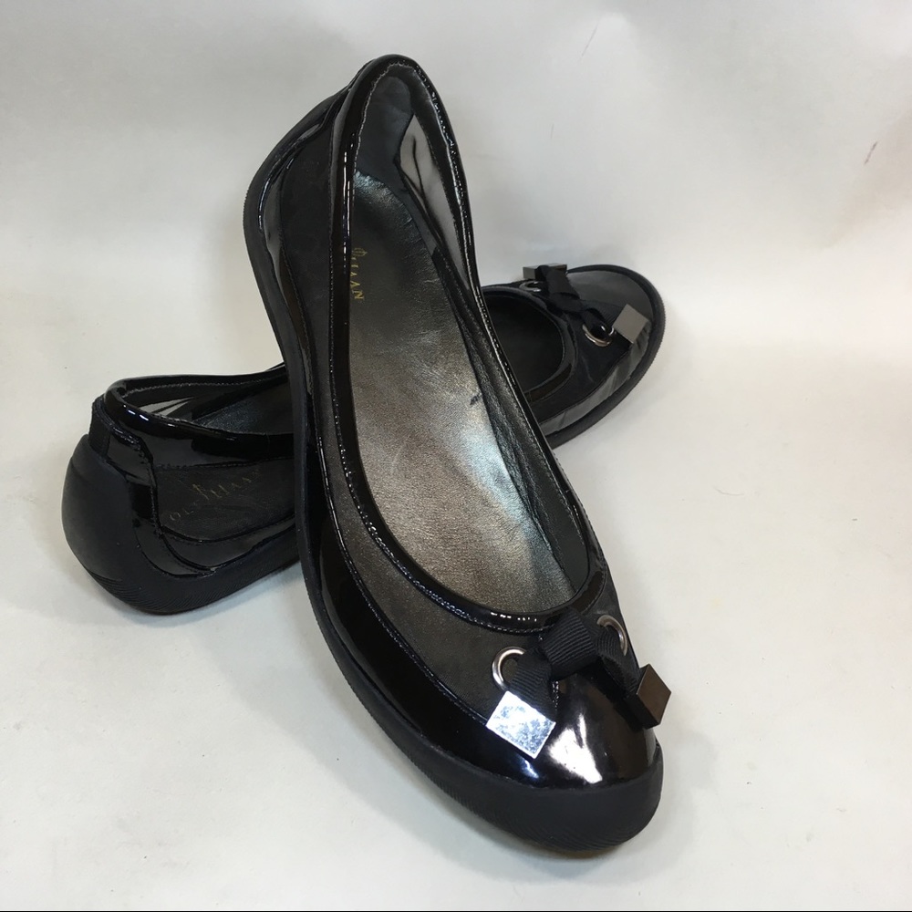 Cole Haan black patent/mesh flats sz 9